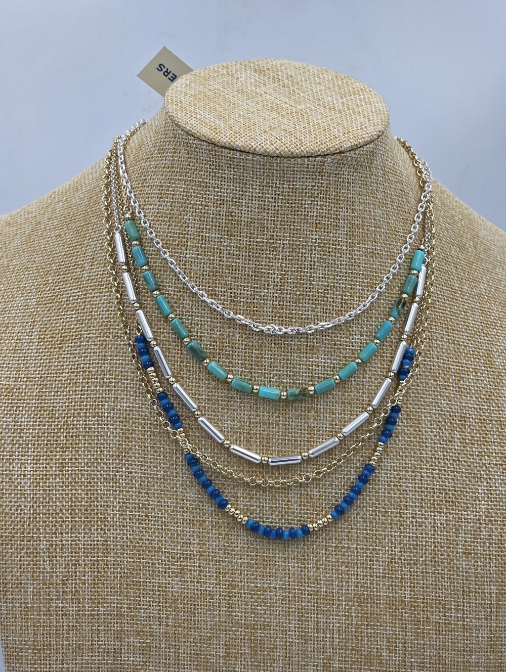 Lucky Brand Layered Blue & Teal Beaded Multi-Strand Necklace Coastal Boho New - Picture 4 of 5